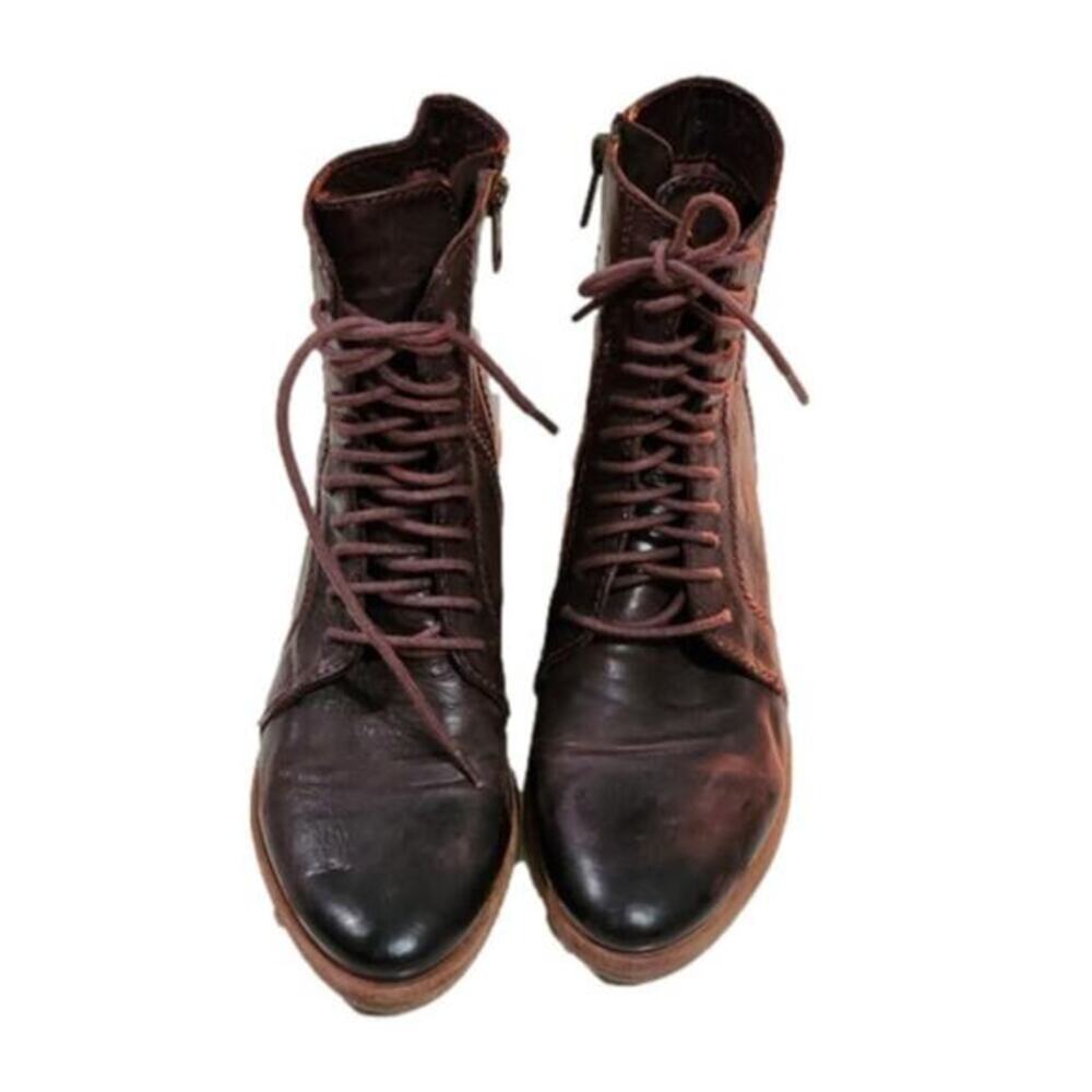 Anthropologie x KDB Kelsi Dagger Brooklyn Goodwin‎ Lace Up Granny Burgundy Boots
